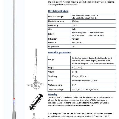 COMROD AV51BI (AIS) –  4′ Marine VHF Antenna (AIS)