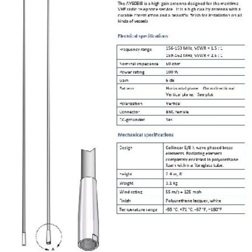 COMROD AV60BI (AIS) – 8′ Marine VHF Antenna (AIS)