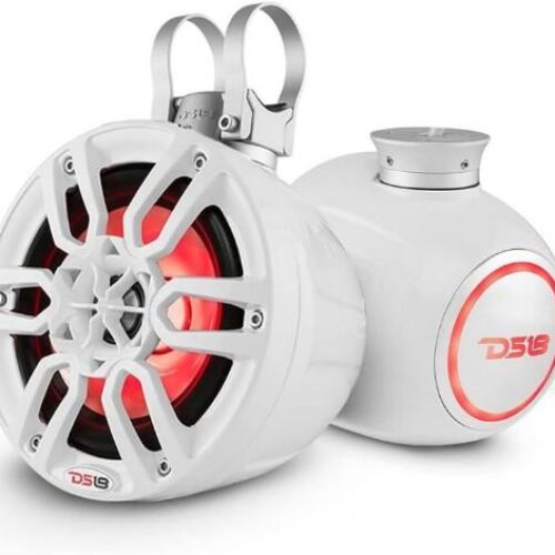 DS18 NXL 6.5″ Marine and Powersports Compact Towers with Flat and Pole Mounts LED RGB Lights 100 Watts Rms -White