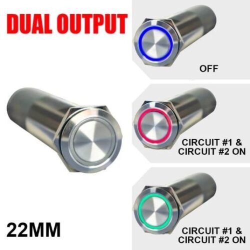 PLASHLIGHTS REVERT Harsh Environment 22MM 3 Color Dual Output Push Button Switch – Stainless Steel