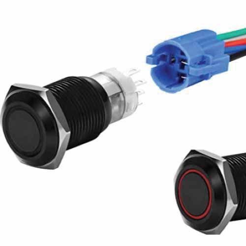 PLASHLIGHTS Push Button Illuminated Switch – Ip67 – Red – Black Anodized – Momentary