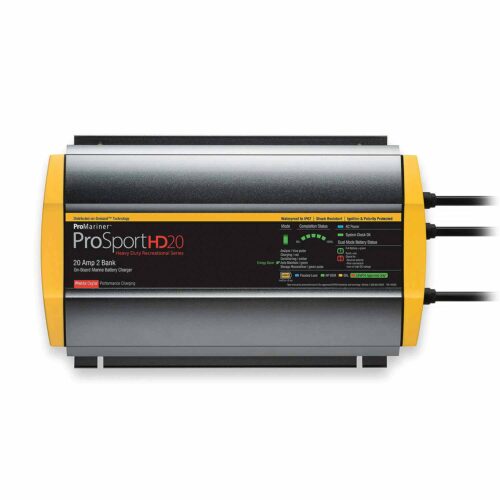 ProSportHD20 Onboard Waterproof Smart Marine Battery Charger with Selectable Charging Profiles and Ignition and Reverse Polarity Protection, 20 Amp, 2-Bank