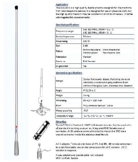 COMROD AV51BI (AIS) – 4′ Marine VHF Antenna (AIS) – Solenoids | Marine Overhauling Florida