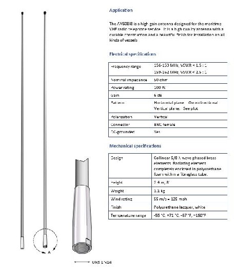 comrbav60bi-1.jpg COMROD AV60BI (AIS) – 8′ Marine VHF Antenna (AIS) – Solenoids | Marine Overhauling Florida
