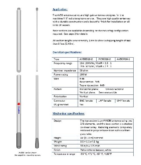 COMROD AV90/2BI – 16′ Marine VHF Antenna, 2-Piece – Solenoids | Marine Overhauling Florida