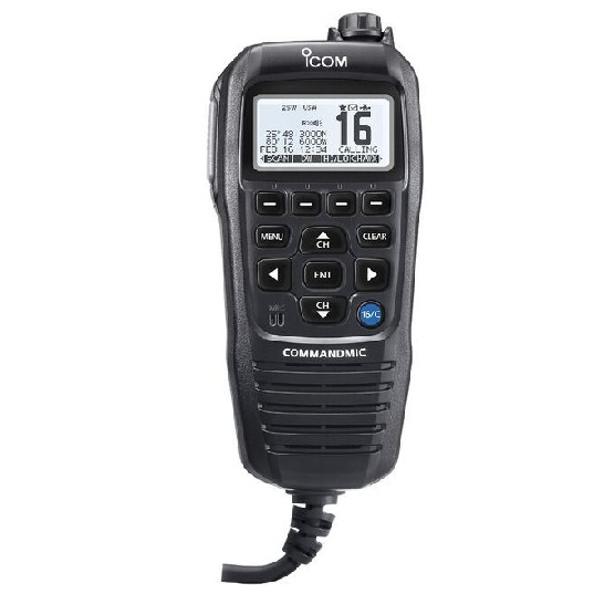 ICOM CommandMic IV with WHITE backlit LCD, in BLACK – VHF Radios | Marine Overhauling Florida