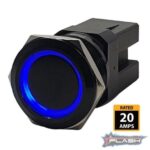 PLASHLIGHTS Marine Push Button Switch – Blue LED – 20a – Black Anodized- On/Off – Latching – Lighting | Marine Overhauling Florida
