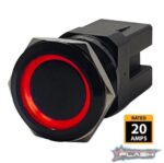 PLASHLIGHTS Marine Push Button Switch – Red LED – 20a – Black Anodized- On/Off – Latching – Lighting | Marine Overhauling Florida