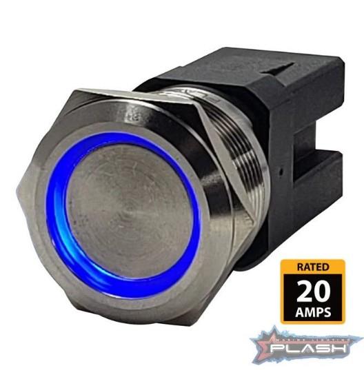 PLASHLIGHTS Marine Push Button Switch – Blue LED – 20a – Stainless Steel – Momentary – Lighting | Marine Overhauling Florida