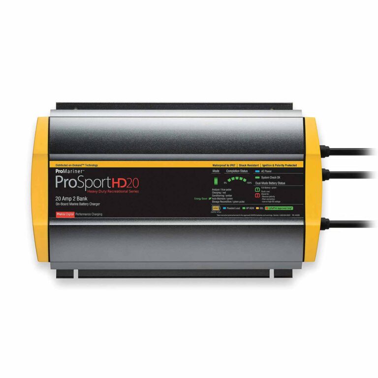 ProSportHD20 Onboard Waterproof Smart Marine Battery Charger with Selectable Charging Profiles and Ignition and Reverse Polarity Protection, 20 Amp, 2-Bank – Mounted Battery Chargers | Marine Overhauling Florida
