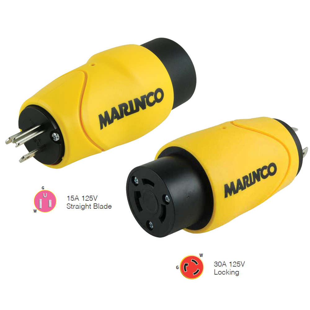 Marinco Straight Adapter 15Amp Straight Male to 30Amp Locking Female Connector Marinco Straight Adapter 15Amp Straight Male to 30Amp Locking Female Connector - Image 1