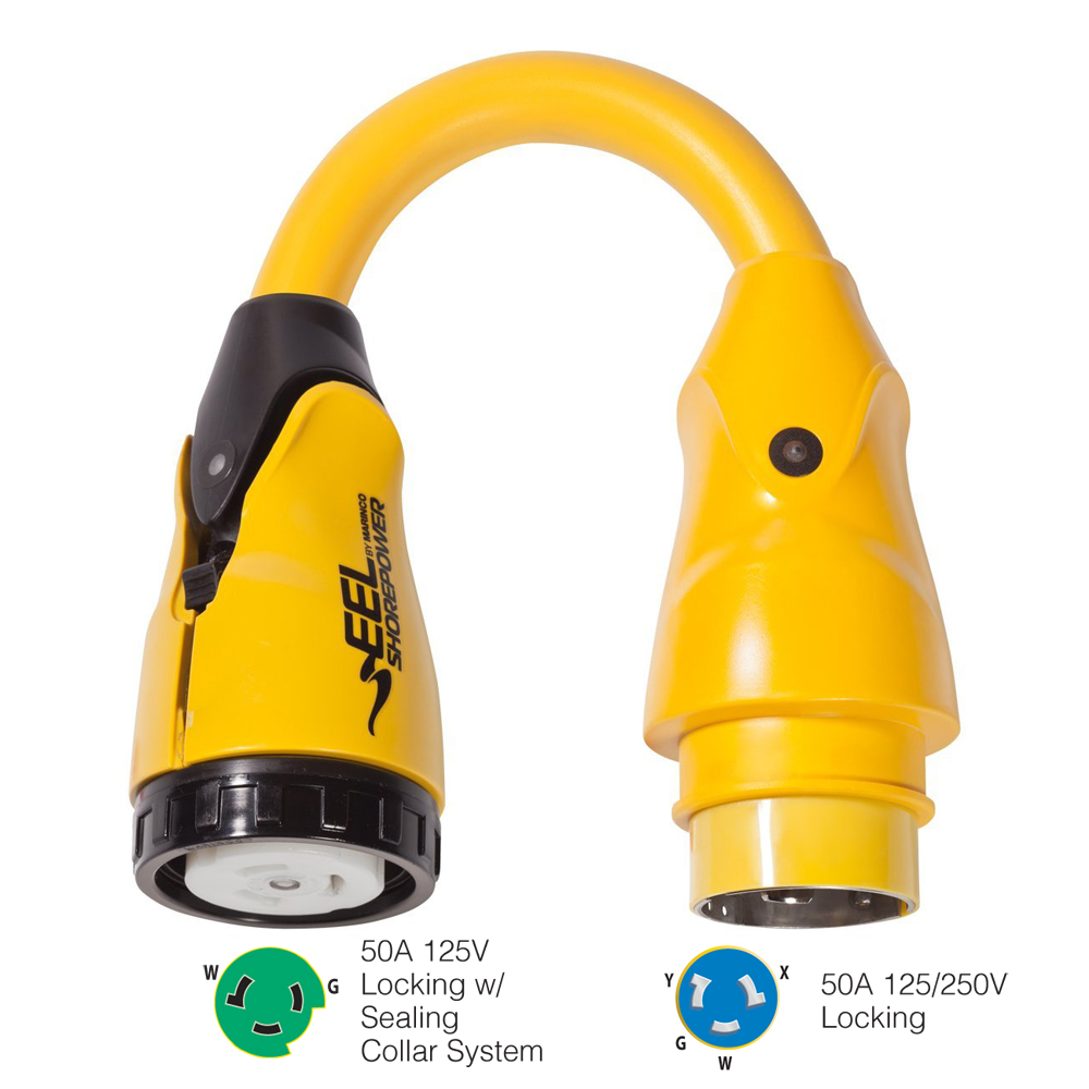 Marinco P504-503 EEL 50A-125V Female to 50A-125/250V Male Pigtail Adapter - Yellow Marinco P504-503 EEL 50A-125V Female to 50A-125/250V Male Pigtail Adapter - Yellow - Image 1