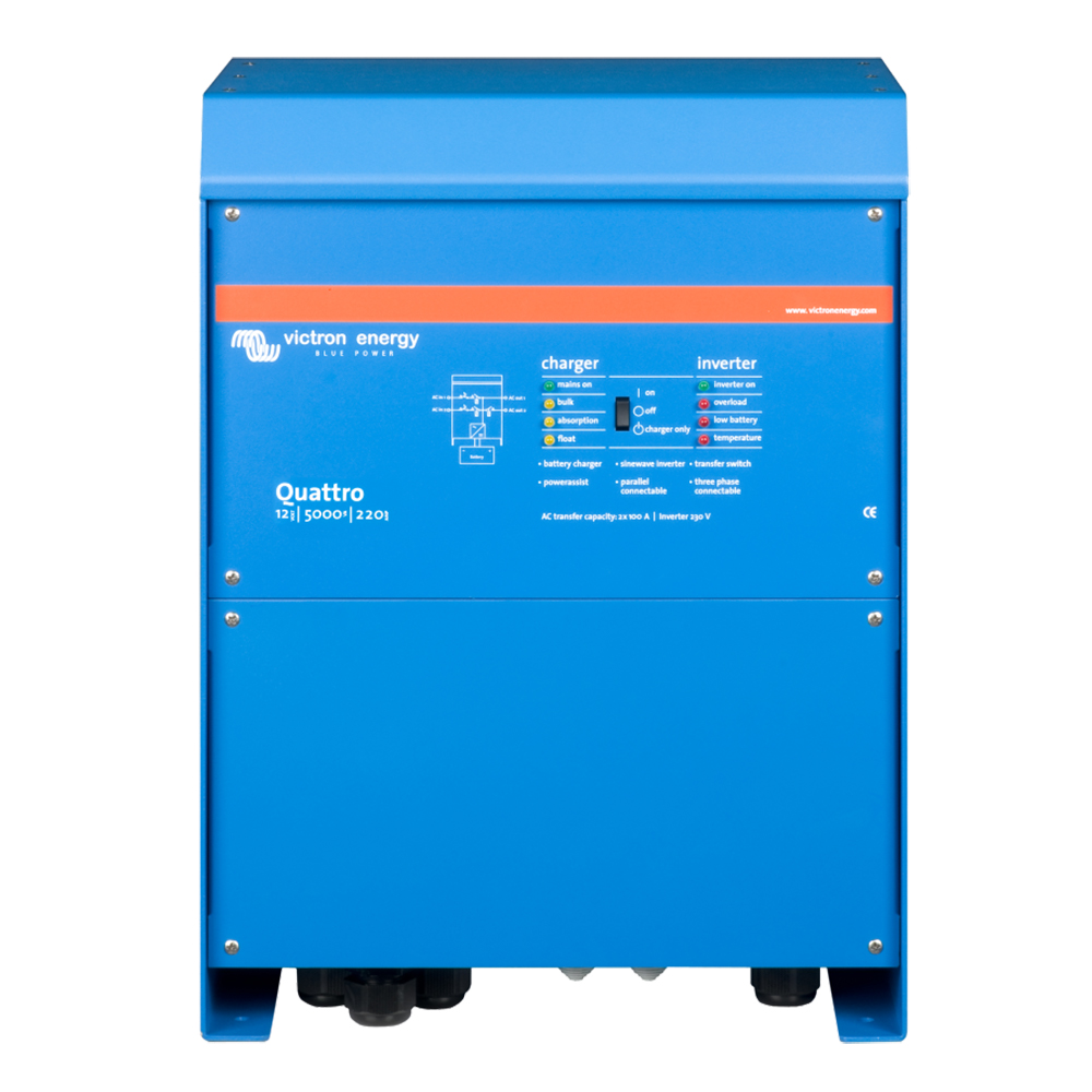 Victron Quattro Inverter/Charger 12 VDC - 5000W -Dual 100AMP 120VAC Inputs - Auto Transfer Switch - 200AMP Battery Charger - Stackable Victron Quattro Inverter/Charger 12 VDC - 5000W -Dual 100AMP 120VAC Inputs - Auto Transfer Switch - 200AMP Battery Charger - Stackable - Image 1